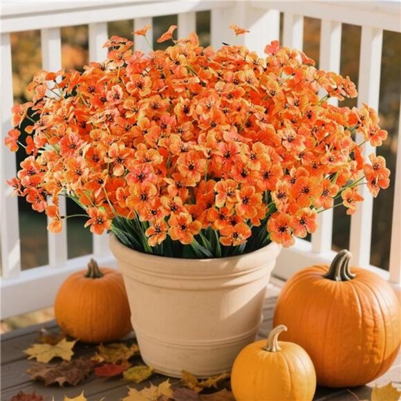 24 Bundles Artificial Fall Flowers Outdoor Indoor Decoration, Fake Plastic - Picture 1 of 7